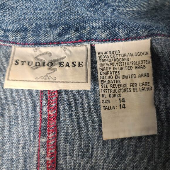 Studio Ease Blue Denim Floral Embroidered Vintage   Maxi Jumper Dress 14 Large - Picture 5 of 6